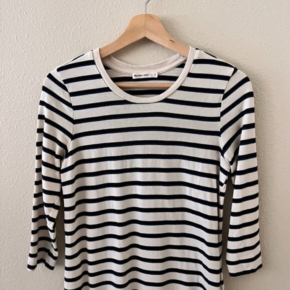Marine Layer Gigi Supima Cotton Dress In White Navy Black Stripe S​​​​​​​​​​​​​​ - Picture 3 of 9